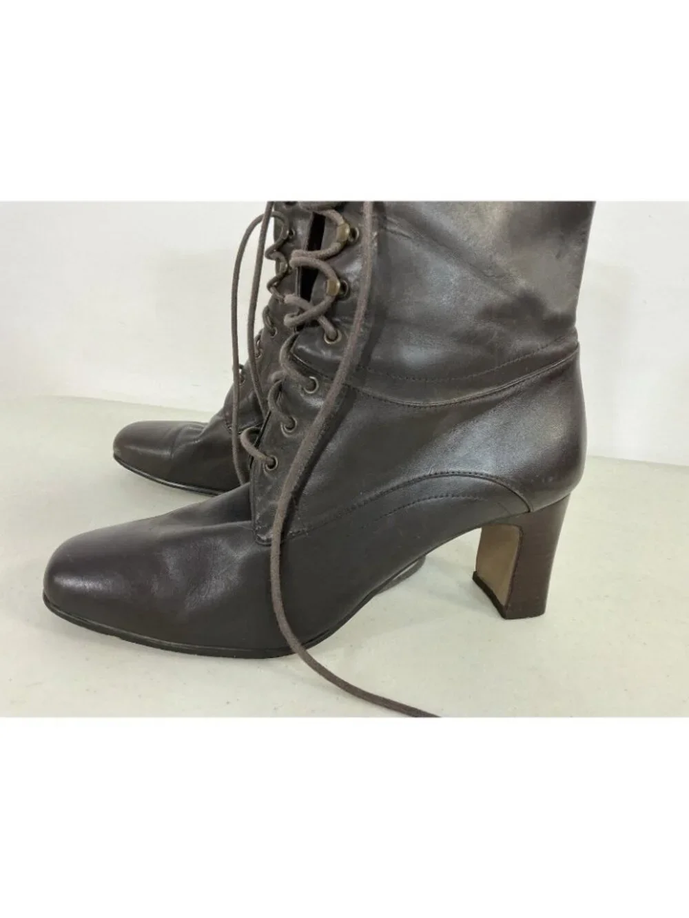 Coldwater Creek Lace up Brown Leather Boots Heeled Womens 8.5